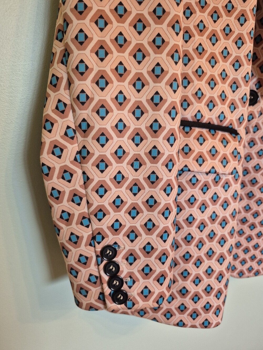 Esqualo Women's Tan Geometric Modern Print Structured Blazer Size Medium - Picture 6 of 9